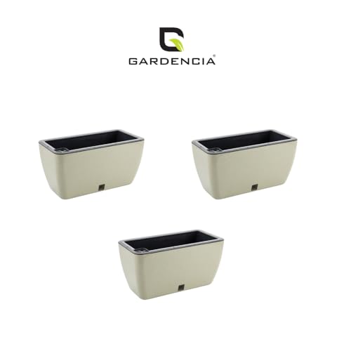Image of GARDENCIA Self Watering Flower Pots for Outdoor Indoor Gardening /Rectangle Big Plant Pot with Polypropylene UV Material /Decorative Modern Gamla (Recta Big Stone Cream, Pack of 3)