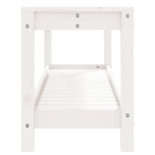 Banco de jardín blanco de madera 108 cm con almacenaje para porche 7