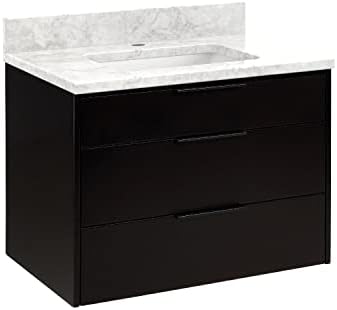 Signature Hardware 483136 DITA 30" Wall Mounted Single Basin Vanity Set with Wood Cabinet, Granite Vanity Top, and Undermount Sink - Carrara
