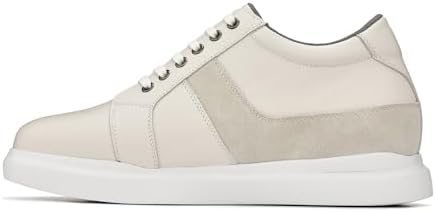 CALTO Men's Invisible Height Increasing Elevator Shoes - Off White Lightweight Leather Lace-up Fashion Sneakers - 3 Inches Taller - K1531 - Size 10 D(M) US | Image 2