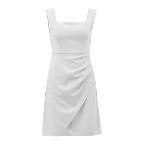 Xintianji Womens Casual Square Neck Sleeveless Tank Dresses Ruched Wrap Short Dress Bodycon Summer Sundresses White Cover