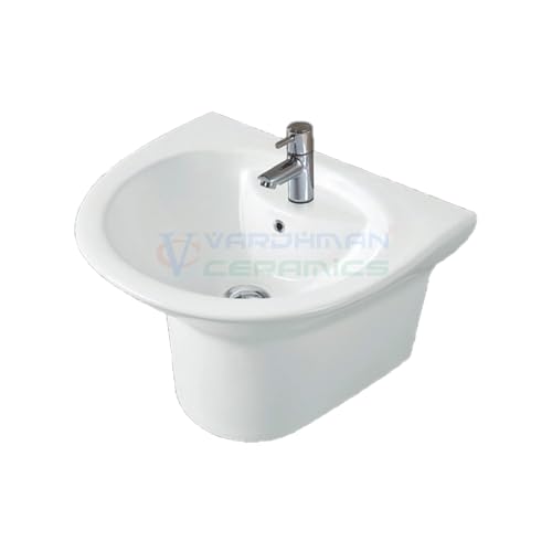 Image of Wash Basin Wall Hung Mounted Glossy Finish White Sink for Bathroom (22 x 19 x 15 Inch)