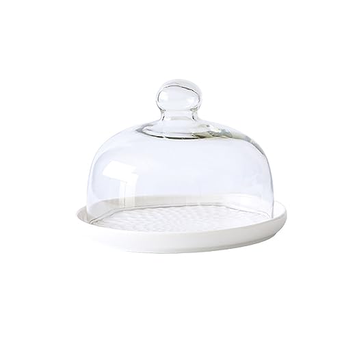 BradOc Cake Hood Ceramic Cake Plate Glass Cake Bell Cake Stand Cakes Glass Bell Cake Stand Glass Hood Cheese Bell Food Cover For Wedding Birthday Party,A