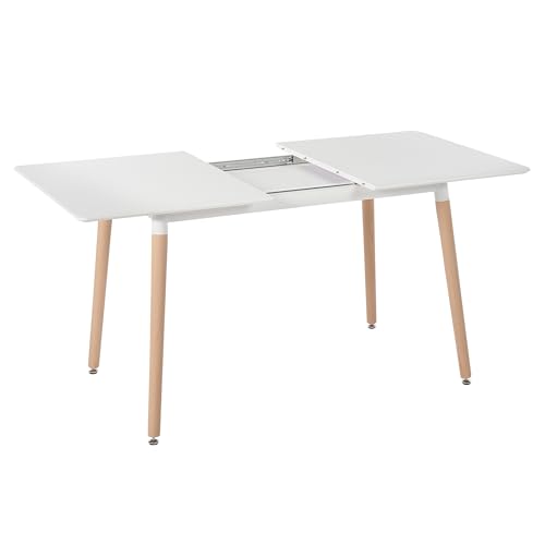 Beliani Tavolo Da Pranzo Allungabile Mdf Legno Chiaro Bianco 120/150 X 80 Cm 4 Persone Gambe In Faggio Soggiorno - 4