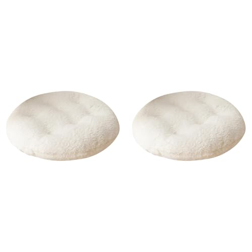 2er-Set Runden Plüsch Stuhlkissen 26x26 cm Sitzkissen Gefüllt, Memory Foam Kissen, Outdoor Gartenstuhlkissen, Garten Sitzpolster Set für Rattanstühle, Outdoor Stuhlauflage, 2er Set Weiß