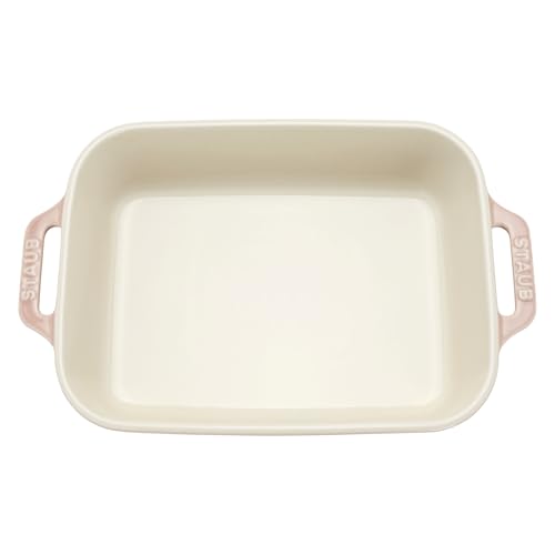 Image of Staub Ceramic 4-pc Baking Pans Set, Casserole Dish with Lid, Brownie Pan, Light Pink