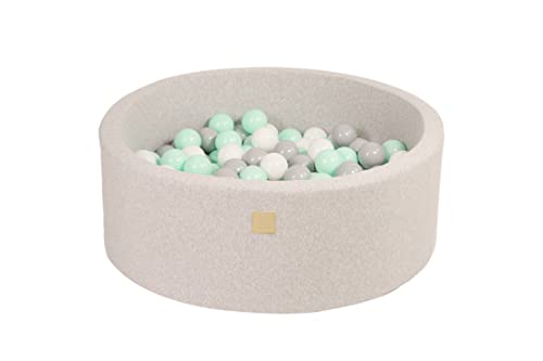 MEOWBABY Piscina de Bolas 90X30cm/150 Bolas ∅ 7Cm Piscina de Bolas Certificada para Niños Hecha en EU Gris Claro: Gris/Blanco/Menta
