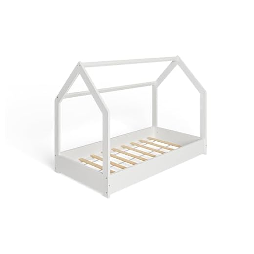 cama infantil tipo casa MS FACTORY Cama Infantil de Madera Pino - Cama Montessori Forma de Casa 80x160 cm para Niño y Niña - Lamas Somier - Blanco