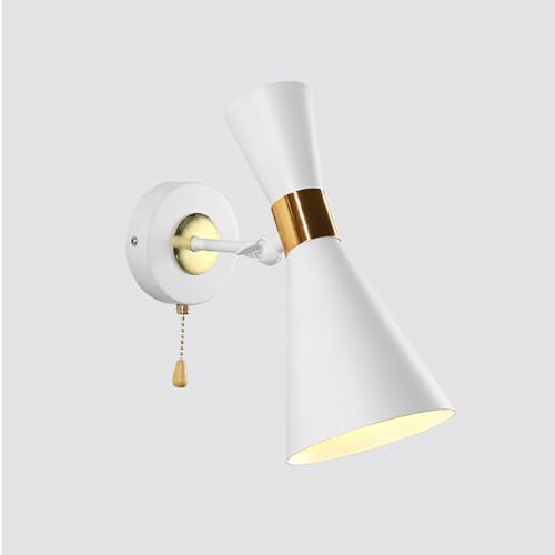 Lámpara de pared moderna con interruptor de tirador, lámpara de lectura giratoria nórdica con pantalla de metal, lámpara de pared E27 para interiores, para dormitorio, pasillo, porche, patio y vestíbu