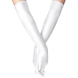 Courpal Long White Satin Gloves for Women - 21' Opera Elbow Length Costume Gloves