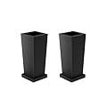 Toriexon Metal Tall Outdoor Planters Set of 2, 18 inch Durable Tall Planters with Rust-Proof Coating & Drainage Insert Shelve & Trays, Black Outdoor Planters for Porch, Garden, Patio, Yard