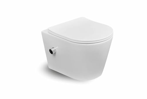 ERFU WC Suspendu avec Fonction Bidet Intégrée (Eau Chaude & Froide) – Cuvette de Toilette Ronde avec Abattant Ultra-Fin à Fermeture Douce, WC Japonais...