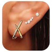 Gold Stud Earrings for Women Trendy, 14k Gold Studs Earring Set Hypoallergenic Minimalist Cubic Zircon Diamond Earring for Women, Dainty Earrings Jewelry for Gifts