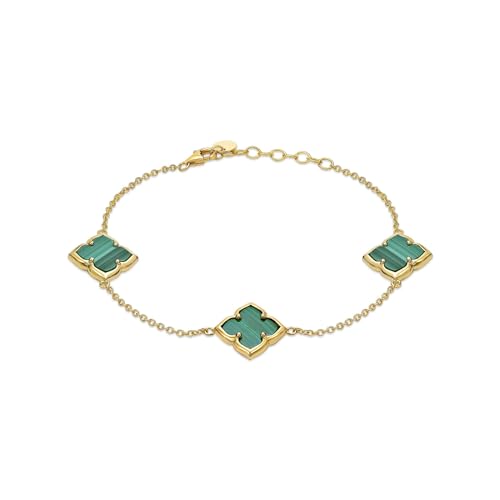 Lavari Jewelers Black Onyx, Malachite or Mother of Pearl Four Petal Flower Link Bracelet for Women in 925 Sterling Silver with Yellow Gold Plating Adjustable 7.25 Inches Long Lobster Claw Clasp3