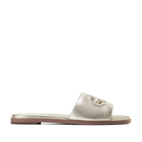 Cole Haan Women's Flynn Logo Slide Sandal Flat, Gold Leather, 8.5