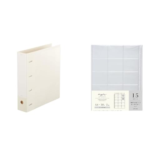 【セット買い】リヒトラブ myfa 推し活 4穴リング コレクションファイル ワイド A4 ミルキーホワイト F3301-0 + myfa 推し活 缶バッジ フラップ付き 2枚入り コレクションポケット PVC 15ポケット A4 N3312