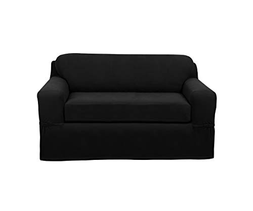 Maytex Pixel Ultra Soft Stretch Loveseat Couch Furniture Cover Slipcover, 2-Piece, Black #TOP4