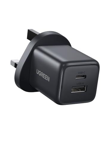 UGREEN 20W iPhone 15 Pro Max Charger 2 Ports GaN Fast iPhone Charger Type C (1 USB C+1 USB A Ports) 4-Security Protection 38% Smaller Than Original USB C Adapter for iPhone 15 Pro Samsung iPad
