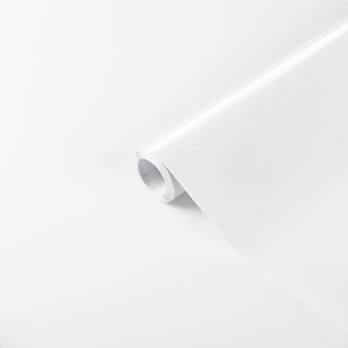 Honcet White Vinyl Wrap 30x300cm, White Gloss Sticky Back Plastic Roll Contact Paper, Self Adhesive Wallpaper for Furniture Kitchen Cupboards