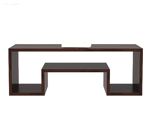 Image of Furniture Premium Sheesham Wood TV Unit with 3-Shelf Storage - Accommodates Up to 43-Inch TV - Ideal for Living Room Decor (Myles, Walnut Finish)