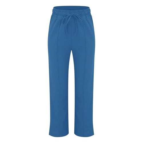 Linen Pants Women Casual Summer Beach Loose Elastic High Waisted Drawstring Lounge Straight Leg Pants with Pockets3