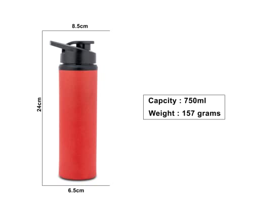 Image of KLASSI KICHEN Stainless Steel Sports /Fridge Water Bottle, 750 ml, Coco Red, Chromo Xtreme with Sipper & Cap | Eco-Friendly & Leak-Proof Water Bottle (Pack of 2)
