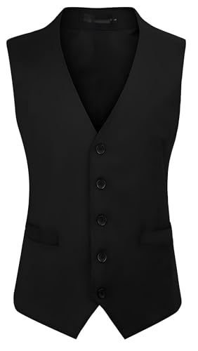 Men's Herringbone Suit Vest Business Formal Wedding Dress Waistcoat Solid Color V-Neck Slim Fit for Suit or Tuxedo