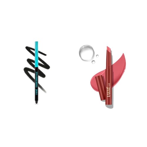 Image of LAKME 9-5 Eyeconic Smokey Kajal, Black 0.35g, for Smokey Eye Perfection, with 2x Darker Pigment, Smudge-Proof and Waterproof, Long-Wear Formula Lakme 9 to 5 Forever Matte Lip Crayon, Chic Nude 1.1g
