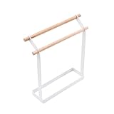 Toallero De Hierro Forjado, Barra Toallas Madera Maciza, Pie Doble, Ideal For El...