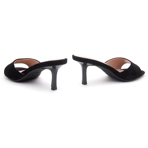 Image of Shoe Land Women's Low Heels Stiletto Heeled Slides, Open Toe One Band Slip-On Heeled Mules - Dressy Heeled Sandals for Prom, Party Wedding and Vacation