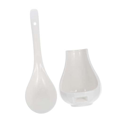 Cuillère à soupe céramique large blanche avec support COLLBATH