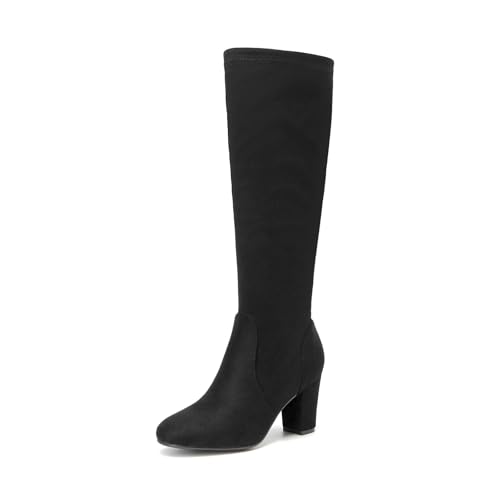 SelenePair Women's Knee High Boots Chunky Block Heel Round Toe Side Zipper Fashion Dress Winter Shoes