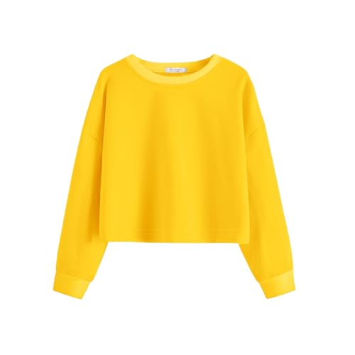 Image of Arshiner Girls Crop Tops Kids Long Sleeve Pullover Sweatshirts Girls Cropped Crewneck Sweatshirt for Teen Girl