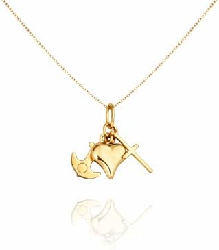 14k Solid Gold Mini Cross, Anchor, Heart Charm, Three Pendant Nec...