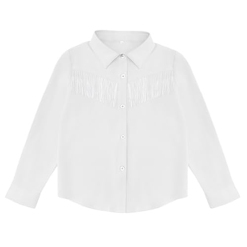 Image of Girls Fringe Shirt Sleeveless Button Down Western Cowgirl Tassel Trim Casual Blouse Shirt Top 4-13Y