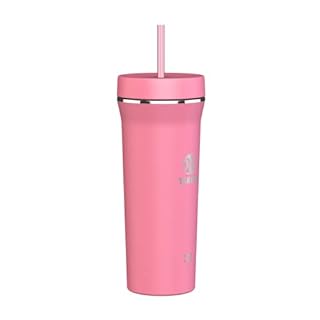 Takeya Straw Tumbler - For Coffee, Water & More - Durable with Built-In Silicone Coaster - Double Stainless Steel Insulation for Beverages - 32 oz, Pink Mimosa