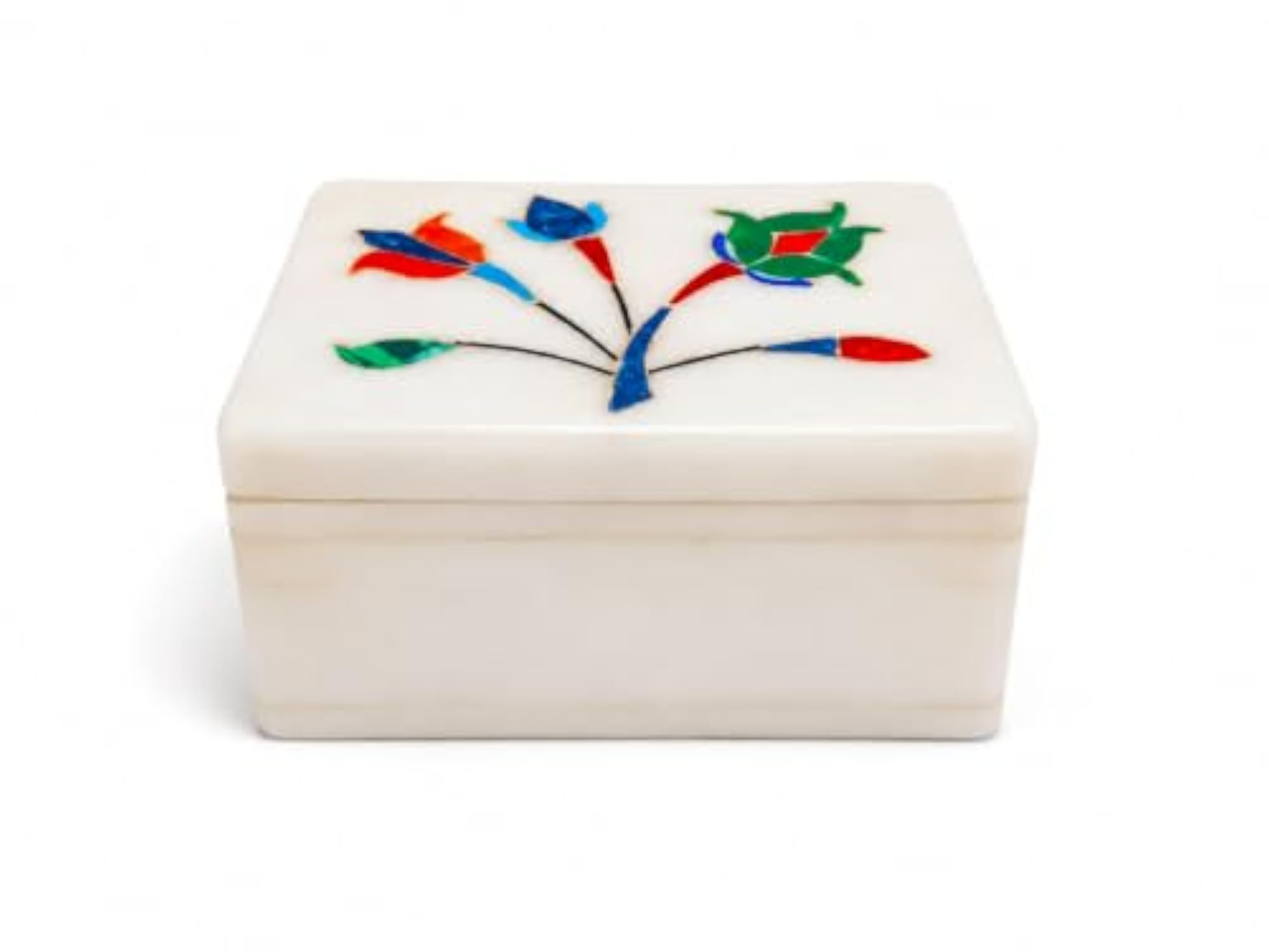 Hand Carved White Marble Jewellery Box with Hinged Lid