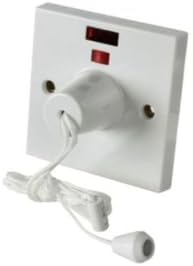 Electric Shower Ceiling Pull Cord Switch - 45 Amp Double Pole Isolator with Neon Indicator, White