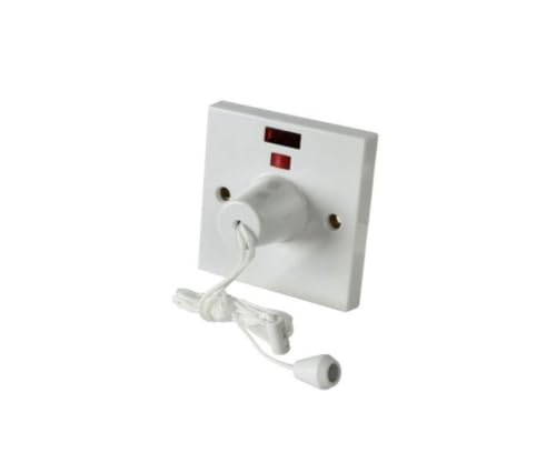 Electric Shower Ceiling Pull Cord Switch - 45 Amp Double Pole Isolator with Neon Indicator, White