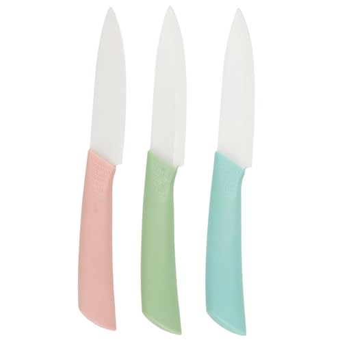 Juego de Cuchillos CeráMicos de 3 Piezas, Cuchillos de Cocina Afilados De 4 Pulgadas con Fundas Protectoras, Mango ErgonóMico, Cuchillo de Pelar Para Frutas, Verduras y Pan, Resistente y Sin Bpa