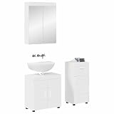 Gecheer Armadietto Bagno Moderno, Mobile con Cassetto Tulum Bianco Lucido, Legno Multistrato, 60x34x63 cm, Set Completo con Specchio per Bagno Contemporaneo