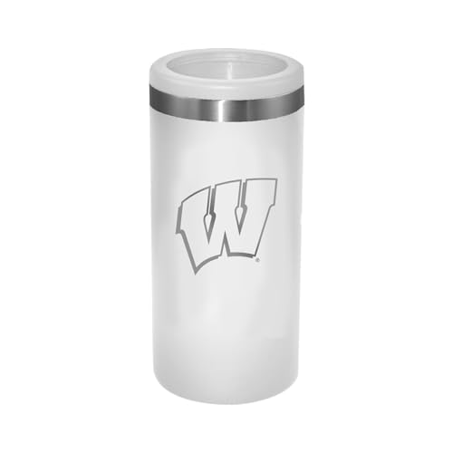 The Memory Company Officially Licensed Personalized 12oz White Stainless Steel Slim Can Holder,WIS - University of Wisconsin