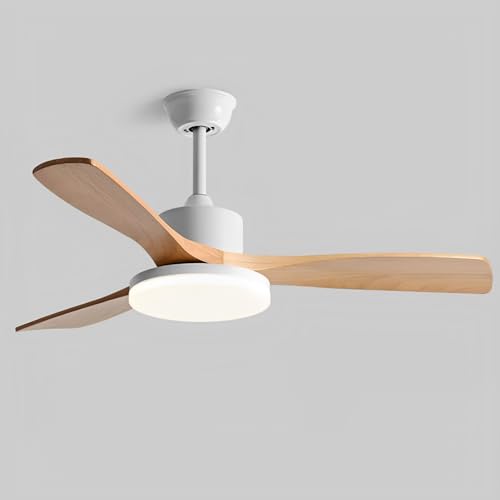 Ventilador de Techo Inteligente con luz LED de 60 W y aspas de Madera Maciza, 6 velocidades, silencioso, para Sala de Estar, Dormitorio, Porche y Patio.