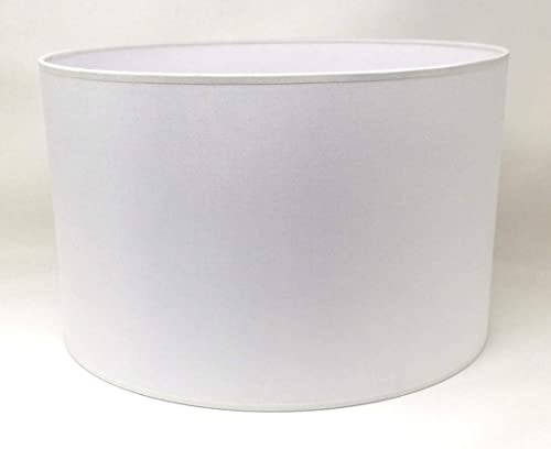 Abat-Jour Cylindrique Tissu en Coton Fait à la Main, pour Lampe de Table, Suspension, Lampadaire (Blanc, Diamètre 30 cm x Hauteur 20 cm)