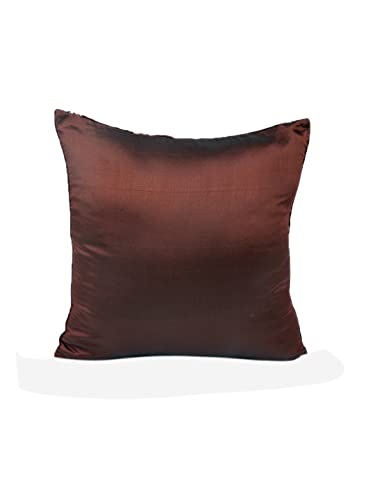 Image of Decoghar Brown Handmade Sofa Cushion Covers | Golden Zari Leaf Embroidered Square Throw Pillow Cushion Cover | | 16 X 16 Inch | Pack of 3