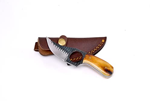 Titan International Knives Small Skinner Knife With Burnt Bone Handle Fixed Blade Perfect Edc Hunting And Skinning Knife | Outdoors And Camping Gear | 3 Inch Blade With Leather Sheath #TOP7