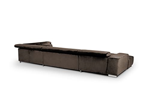 Mivano Wohnlandschaft Orion / Riesige Couch in U-Form inkl. XL-Recamiere und Kopfteilfunktion / 409 x 73 x 225 / Velours, Braun – Bild 7