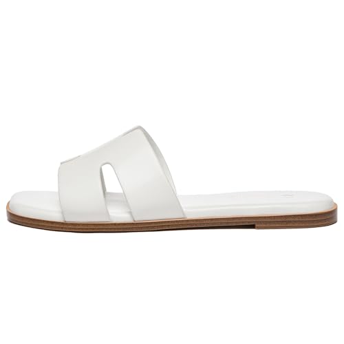 Image of Rihero Flat Sandals Women Dressy Comfortable Slip On Leather Slide Sandals
