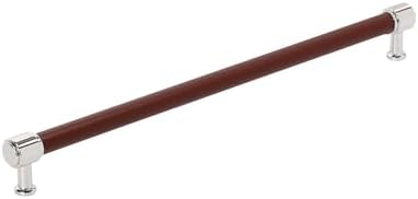 Signature Hardware 954067-18 Lazzara 18 Inch Center to Center Brown Leather Appliance Pull - Polished Chrome