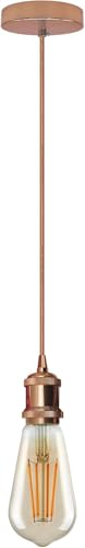 LEDSone Vintage Industrial Pendant Light – Modern Retro E27 Lamp with Rose Gold Holder & 1m Braided Flex Cable for Indoor Use